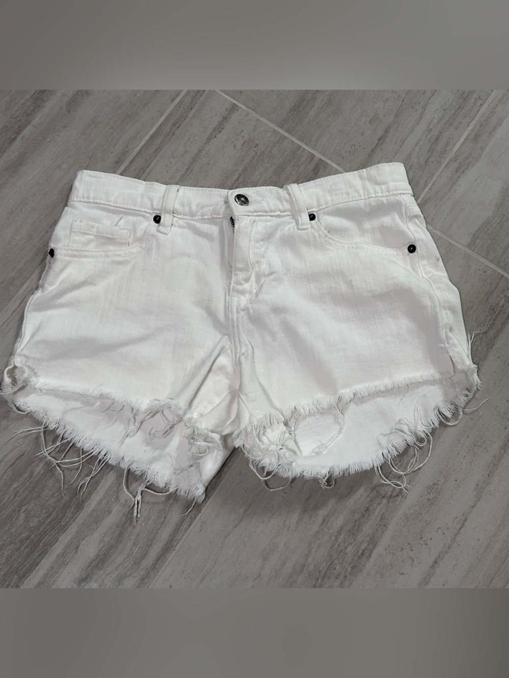 pistola White Distressed Frayed Hem Denim Shorts